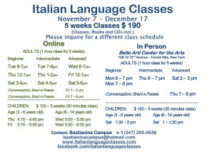 November December Italian Language Classes 2016